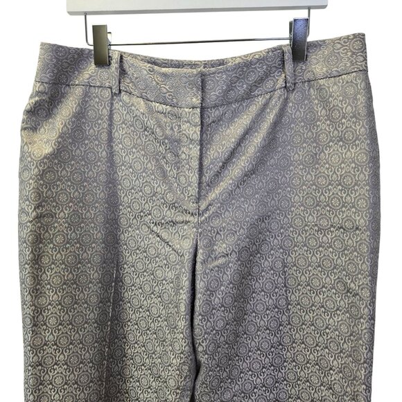 Ann Taylor 100% Silk Jacquard Print Metallic Trouser Pants Size 14 - Picture 4 of 5